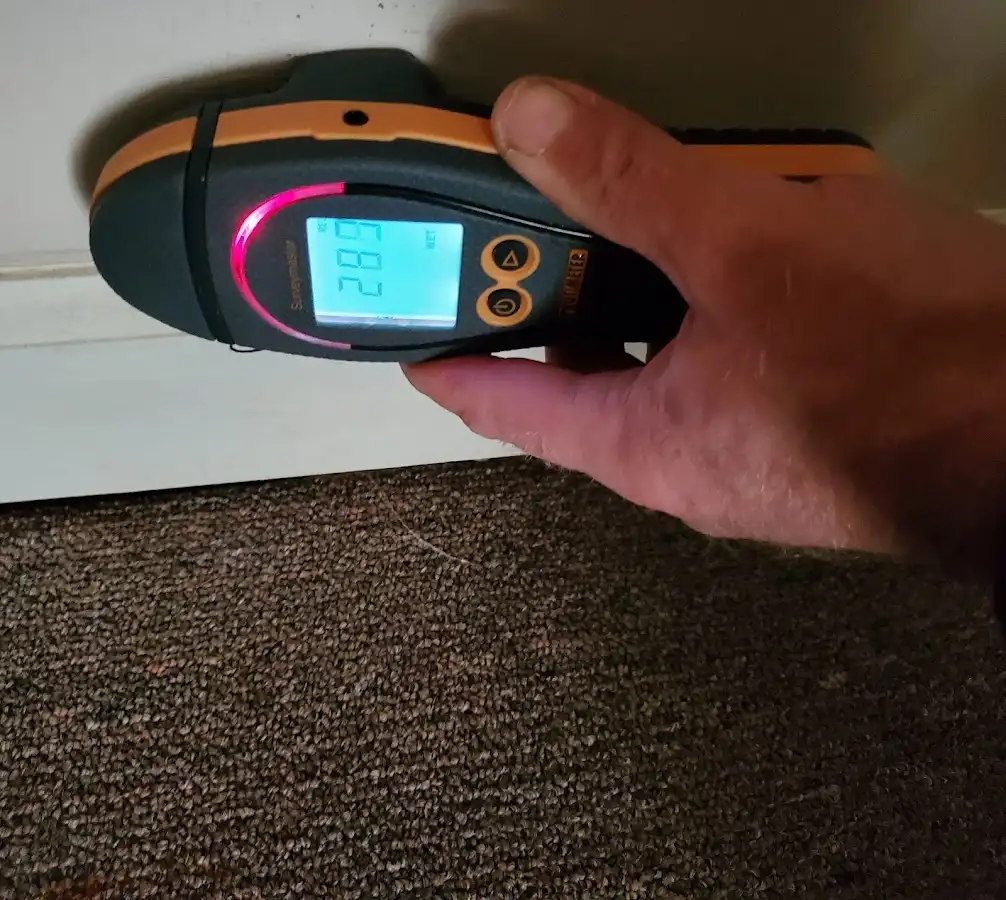 Moisture detection at baseboard during Storm Damage Restoration in Edwardsville
